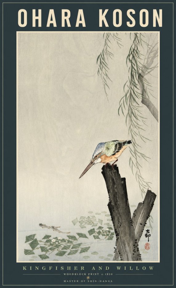 Ohara Koson Kingfisher and Willow No2 - Póster
