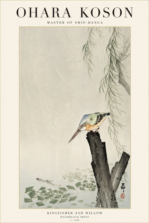 Ohara Koson Kingfisher and Willow No3 - Póster
