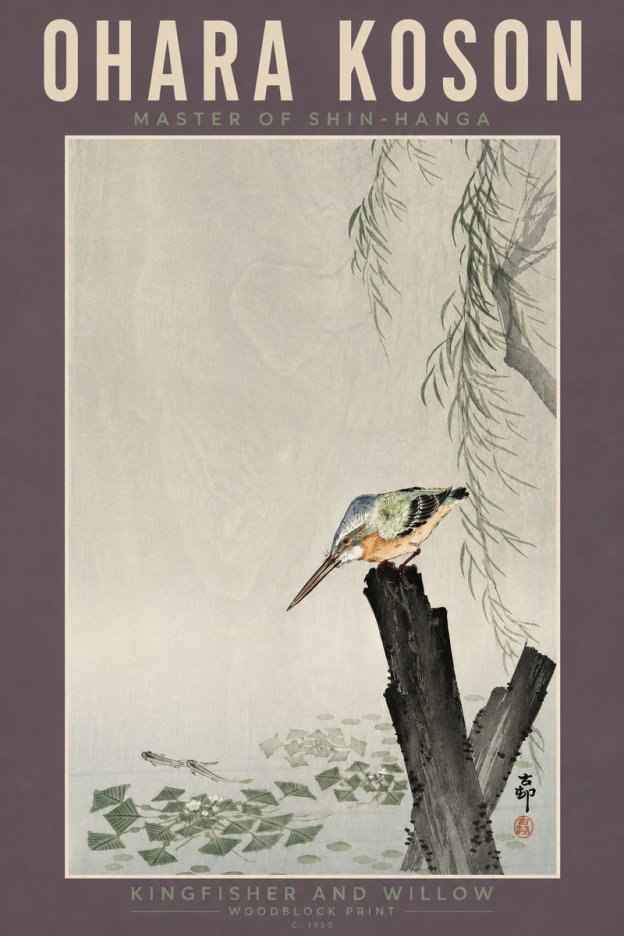 Ohara Koson Kingfisher and Willow No4 - Póster
