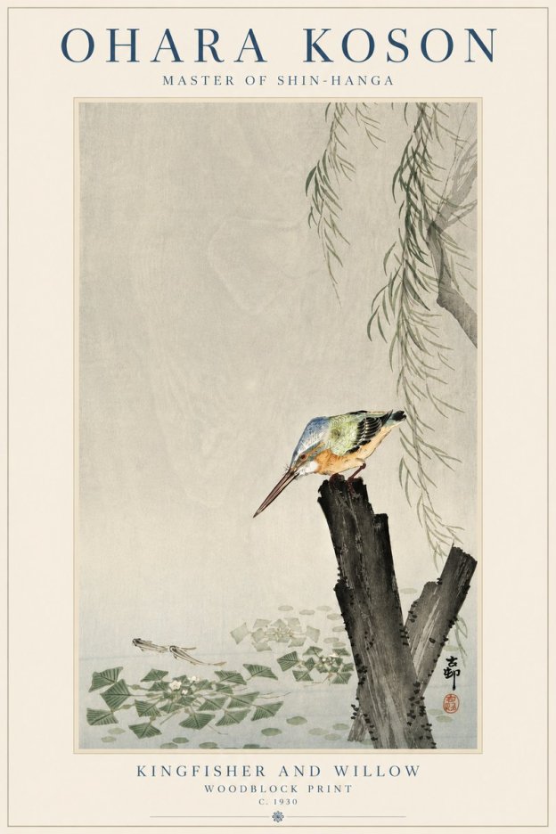 Ohara Koson Kingfisher and Willow No5 - Póster