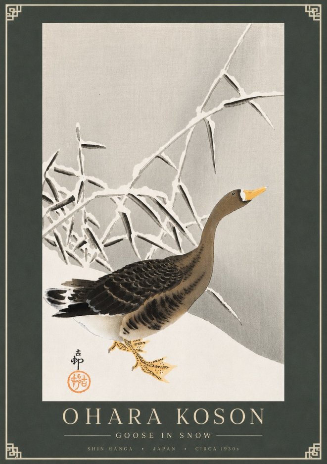 Ohara Koson Goose in Snow No4 - Póster