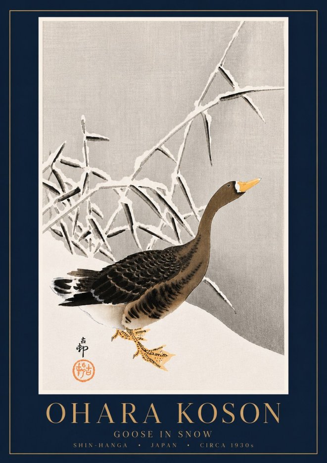Ohara Koson Goose in Snow No6 - Póster
