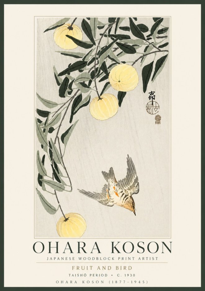 Ohara Koson Fruit and Bird No3 - Póster
