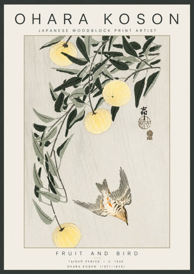 Ohara Koson Fruit and Bird No4 - Póster
