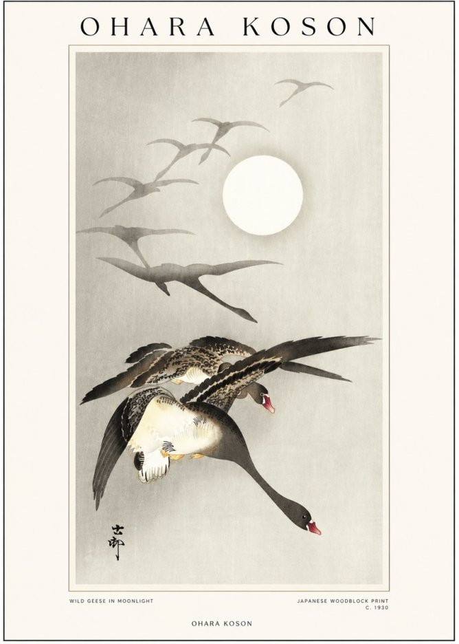 Ohara Koson Wild Geese in Moonlight I No1 - Póster