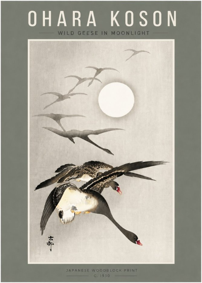 Ohara Koson Wild Geese in Moonlight I No4 - Póster