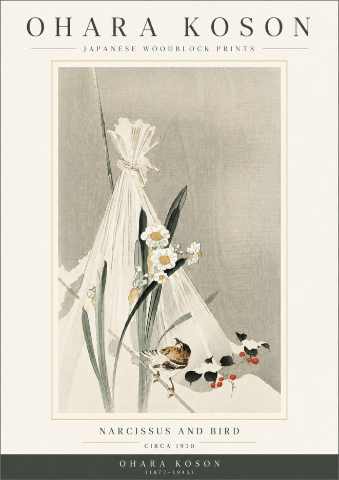 Ohara Koson Narcissus and Bird No3 - Póster