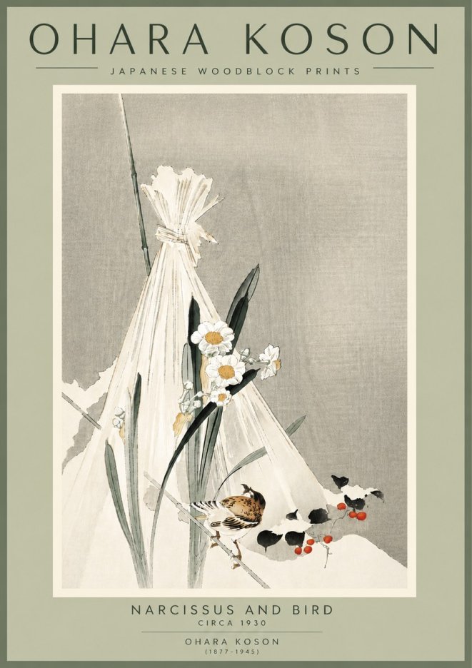 Ohara Koson Narcissus and Bird No5 - Póster