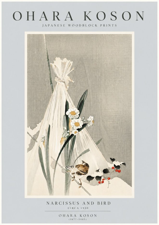 Ohara Koson Narcissus and Bird No6 - Póster