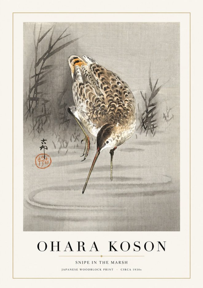 Ohara Koson Snipe in the Marsh No1 - Póster