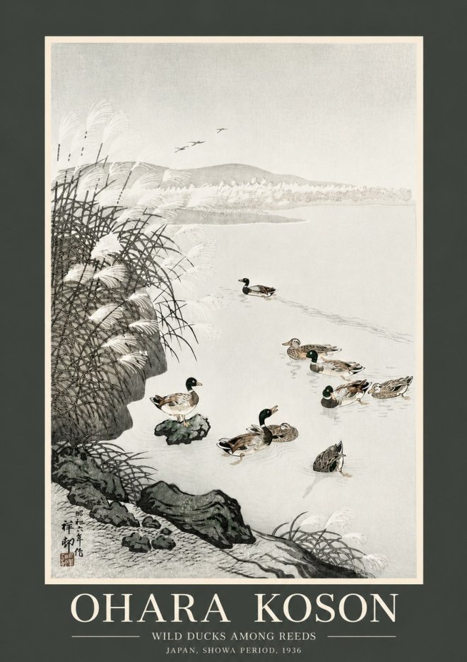 Ohara Koson Wild Ducks Among Reeds No2 - Póster