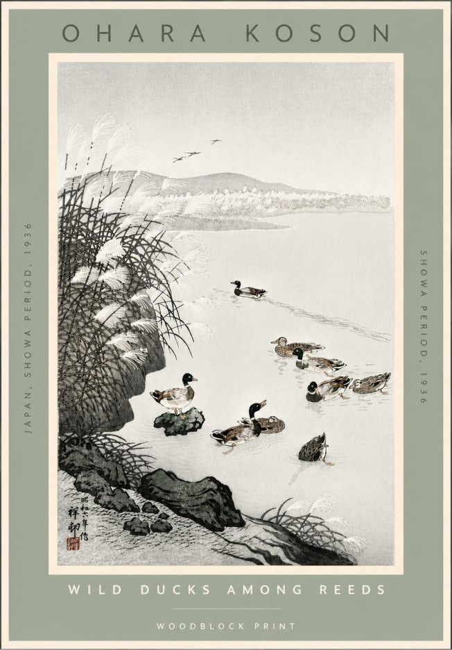Ohara Koson Wild Ducks Among Reeds No4 - Póster