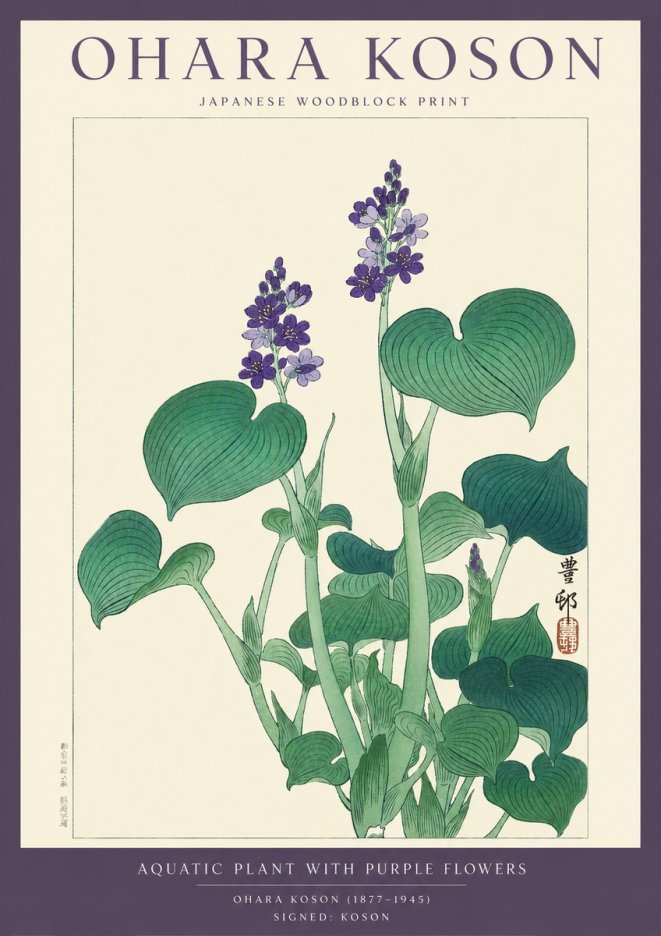 Ohara Koson Aquatic Plant with Purple Flowers No2 - Póster
