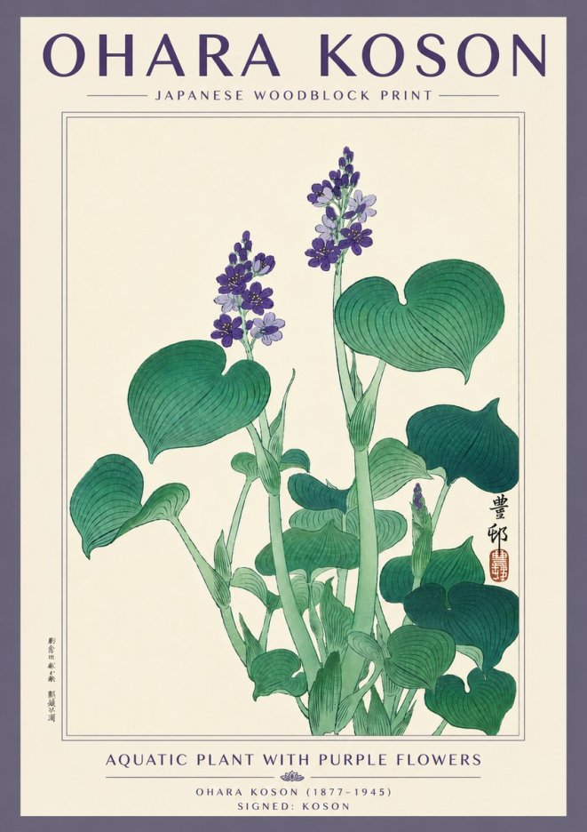 Ohara Koson Aquatic Plant with Purple Flowers No5 - Póster