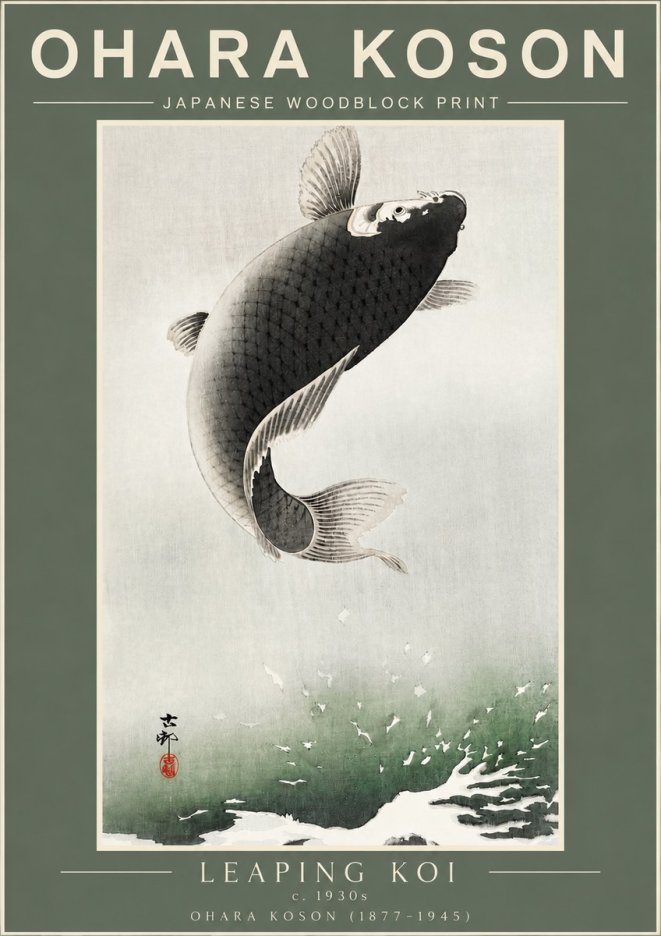 Ohara Koson Leaping Koi II No2 - Póster