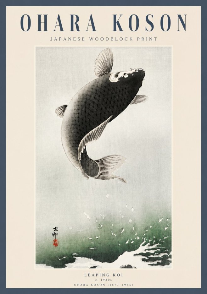 Ohara Koson Leaping Koi II No3 - Póster