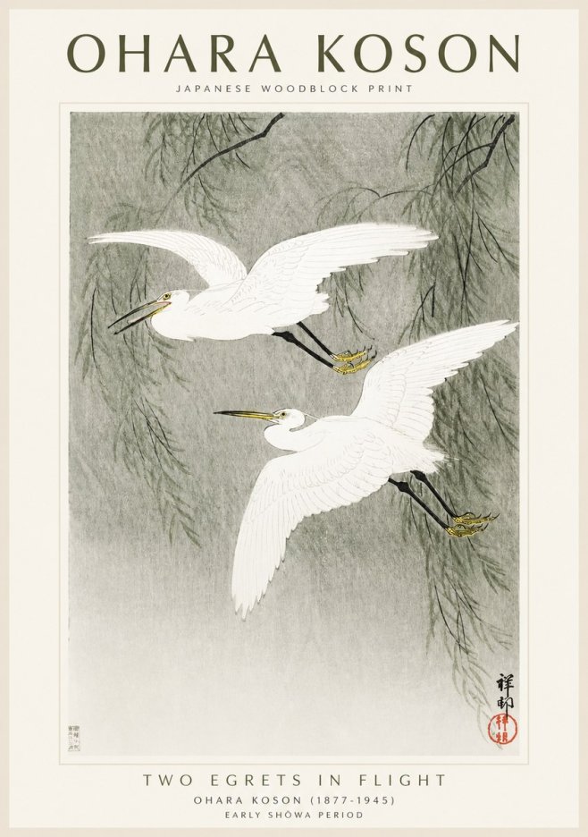 Ohara Koson Two Egrets in Flight No1 - Póster