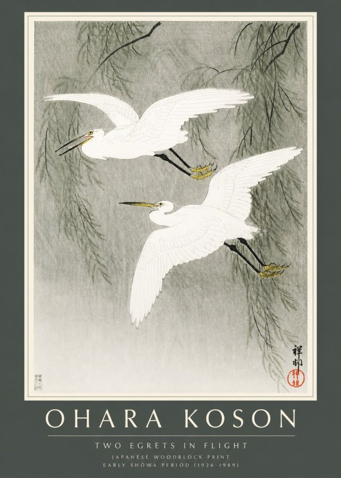 Ohara Koson Two Egrets in Flight No2 - Póster