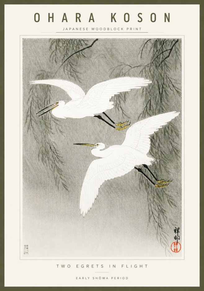 Ohara Koson Two Egrets in Flight No3 - Póster