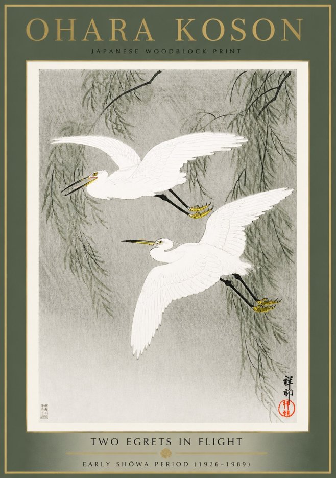 Ohara Koson Two Egrets in Flight No4 - Póster