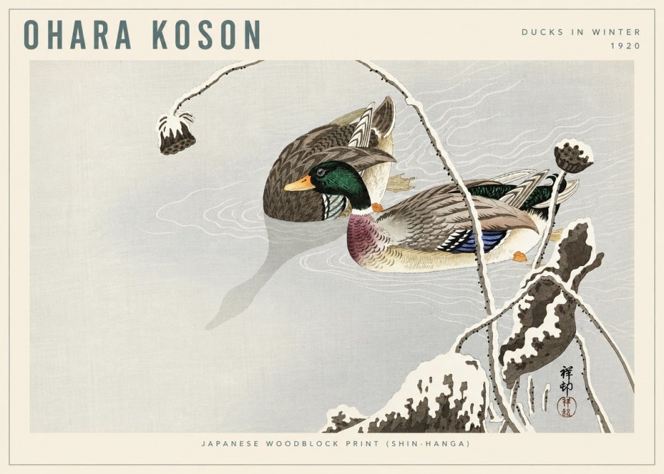 Ohara Koson Ducks in Winter No6 - Póster