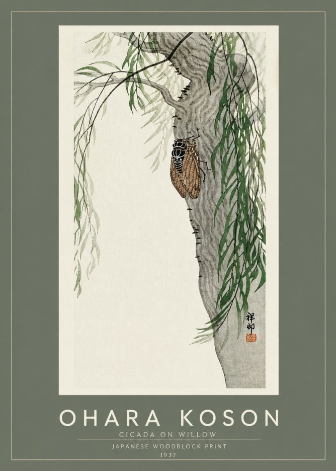 Ohara Koson Cicada on Willow No2 - Póster