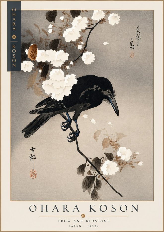 Ohara Koson Crow and Blossoms II No3 - Póster