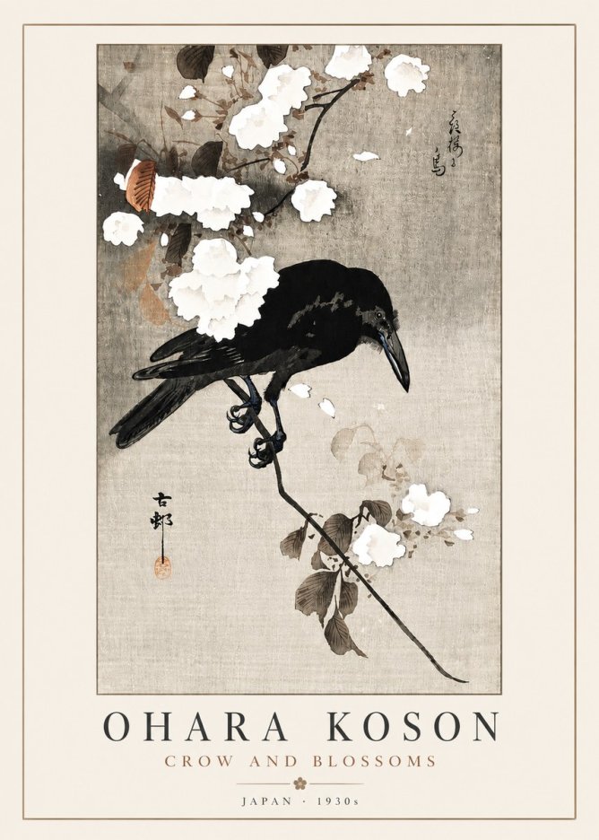 Ohara Koson Crow and Blossoms II No4 - Póster