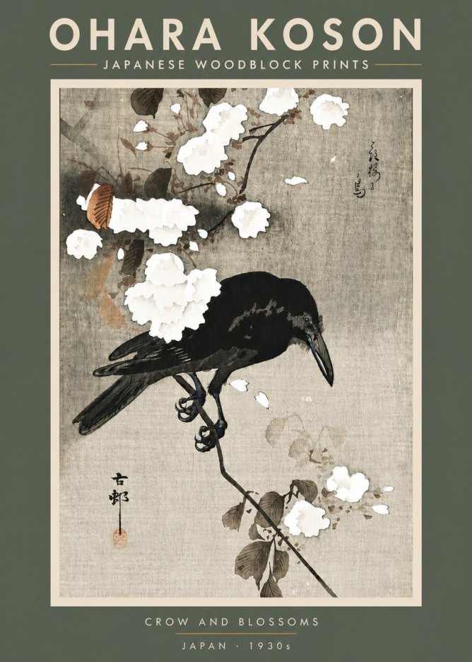 Ohara Koson Crow and Blossoms II No5 - Póster