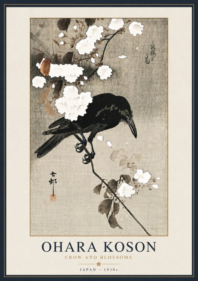 Ohara Koson Crow and Blossoms II No6 - Póster