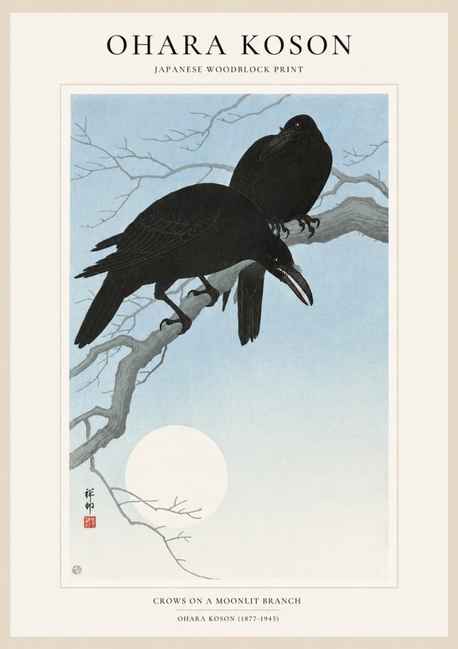 Ohara Koson Crows on a Moonlit Branch No1 - Póster