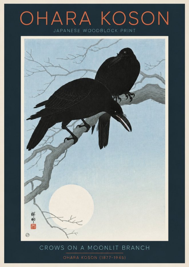 Ohara Koson Crows on a Moonlit Branch No2 - Póster