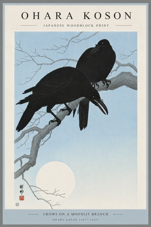 Ohara Koson Crows on a Moonlit Branch No6 - Póster