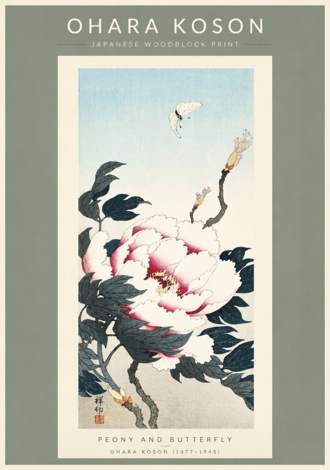 Ohara Koson Peony and Butterfly No3 - Póster