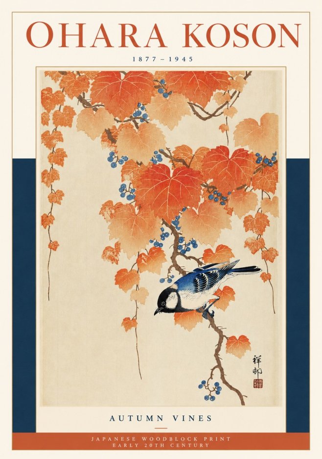 Ohara Koson Autumn Vines No2 - Póster