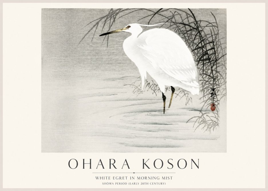 Ohara Koson White Egret in Morning Mist No1 - Póster