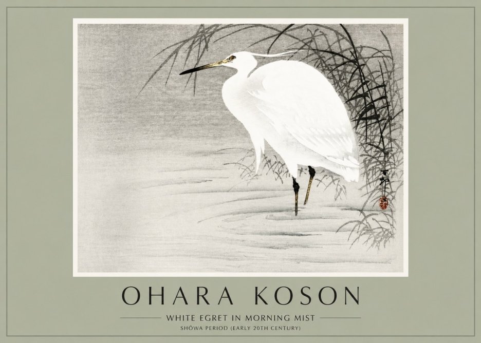Ohara Koson White Egret in Morning Mist No2 - Póster