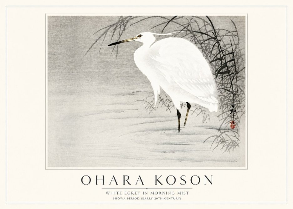 Ohara Koson White Egret in Morning Mist No3 - Póster