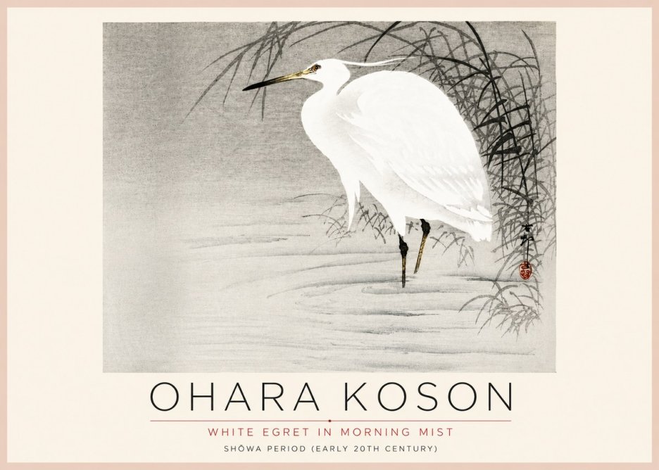Ohara Koson White Egret in Morning Mist No4 - Póster