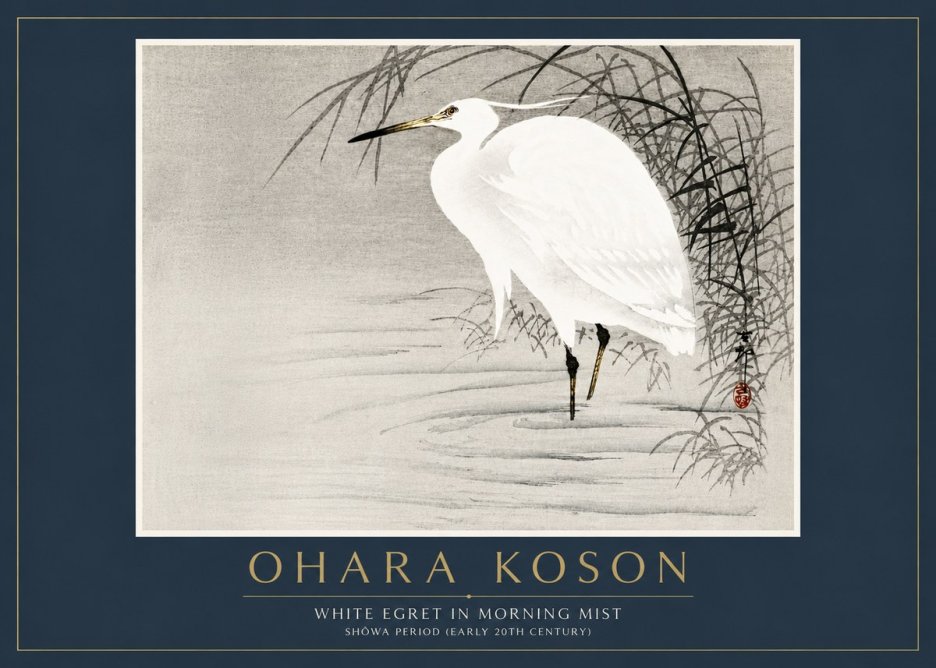 Ohara Koson White Egret in Morning Mist No6 - Póster