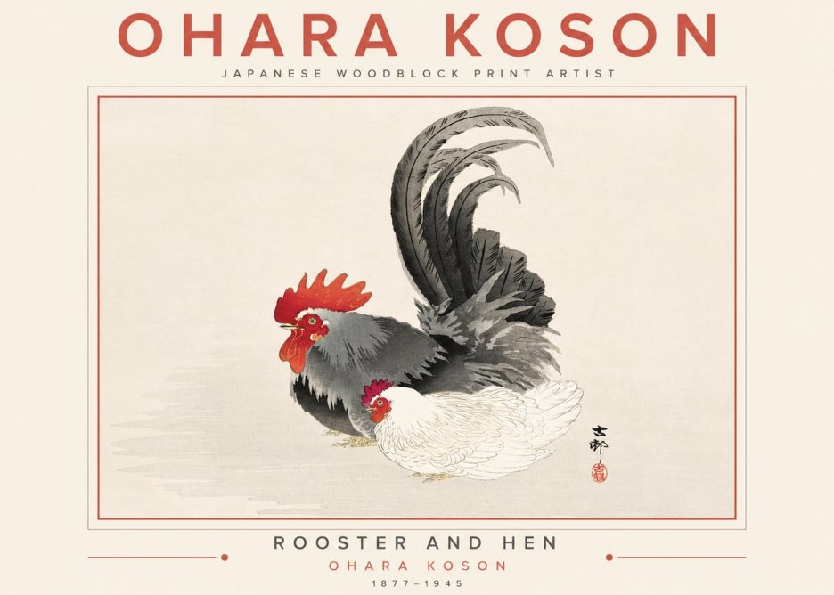 Ohara Koson Rooster and Hen I No3 - Póster