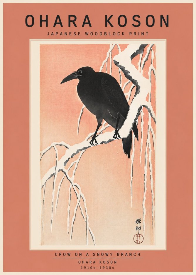 Ohara Koson Crow on a Snowy Branch I No6 - Póster