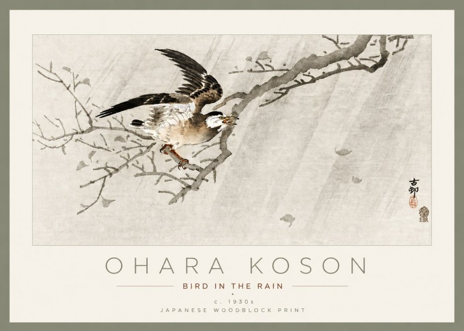 Ohara Koson Bird in the Rain No3 - Póster