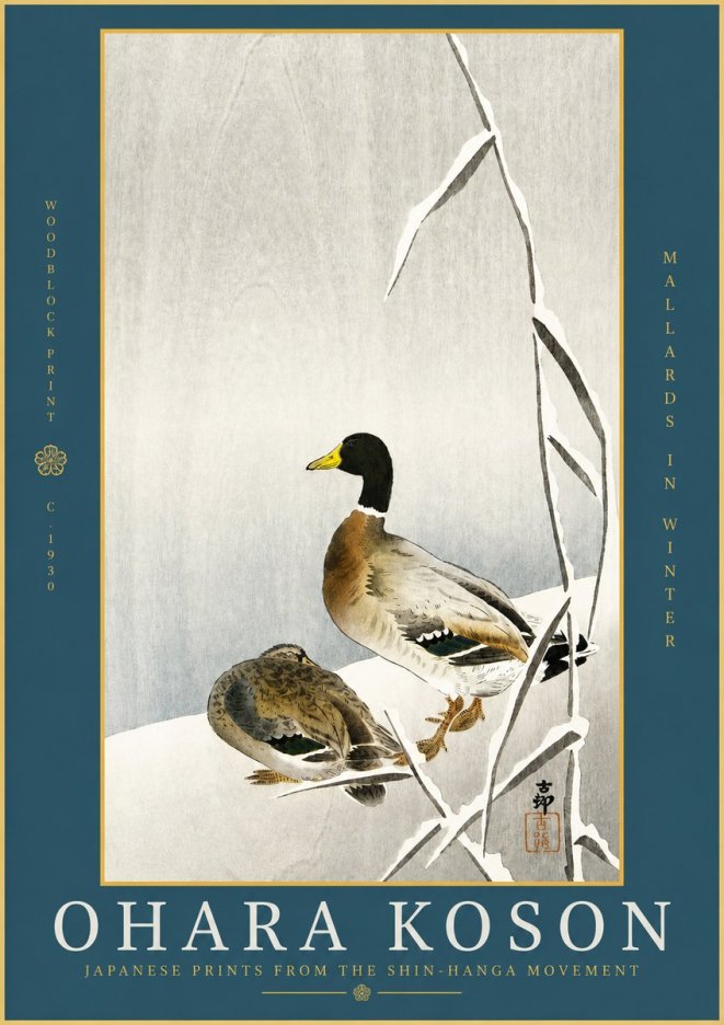 Ohara Koson Mallards in Winter No2 - Póster
