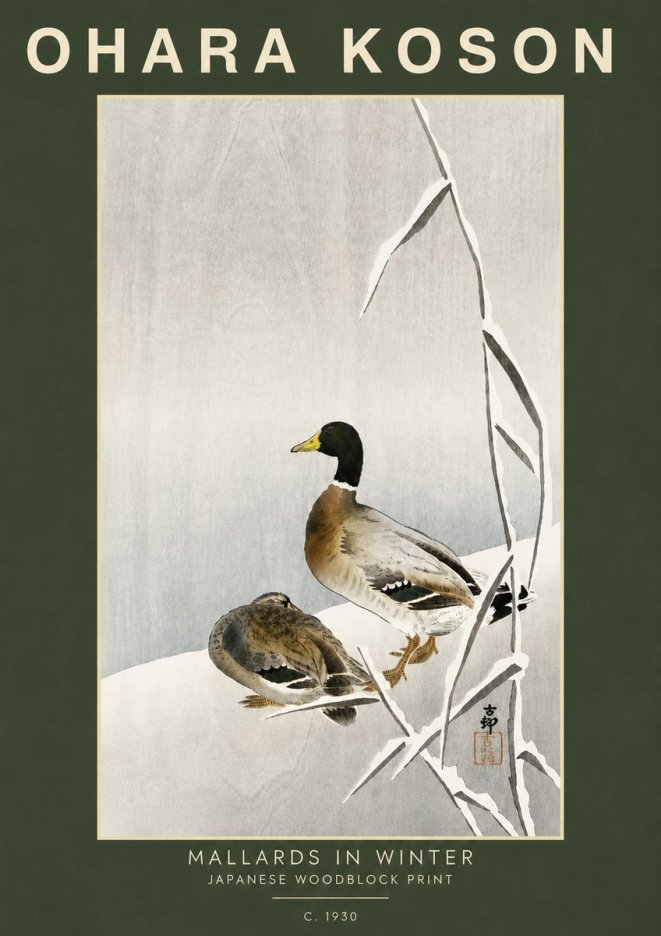 Ohara Koson Mallards in Winter No5 - Póster