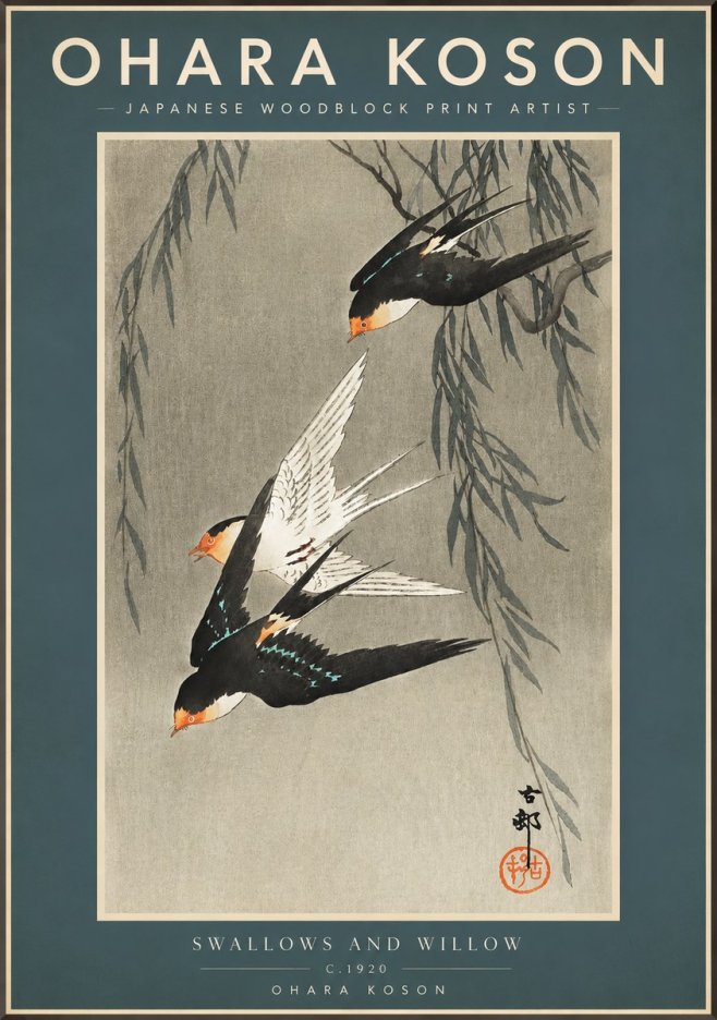 Ohara Koson Swallows and Willow II No2 - Póster