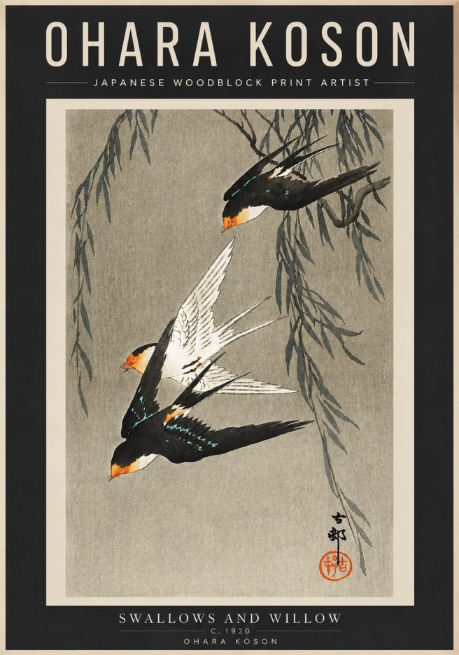 Ohara Koson Swallows and Willow II No4 - Póster