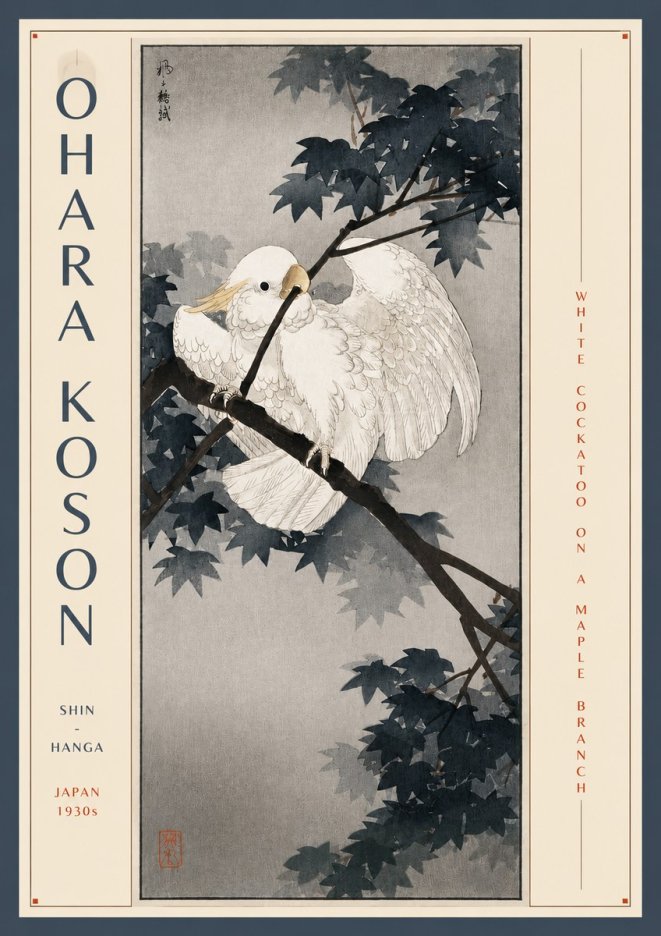 Ohara Koson White Cockatoo on a Maple Branch No3 - Póster