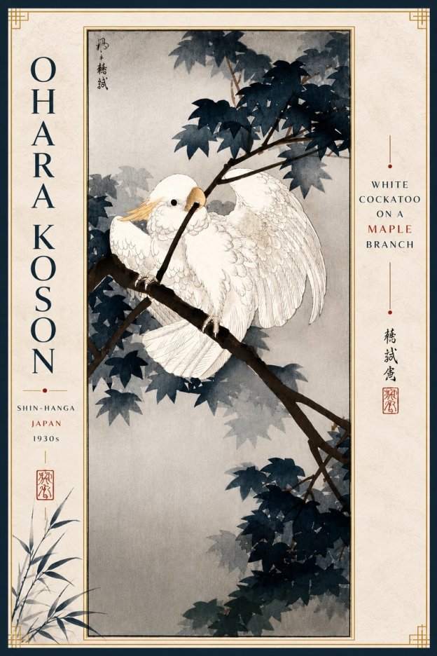Ohara Koson White Cockatoo on a Maple Branch No4 - Póster