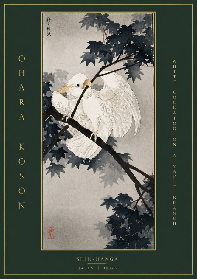 Ohara Koson White Cockatoo on a Maple Branch No5 - Póster
